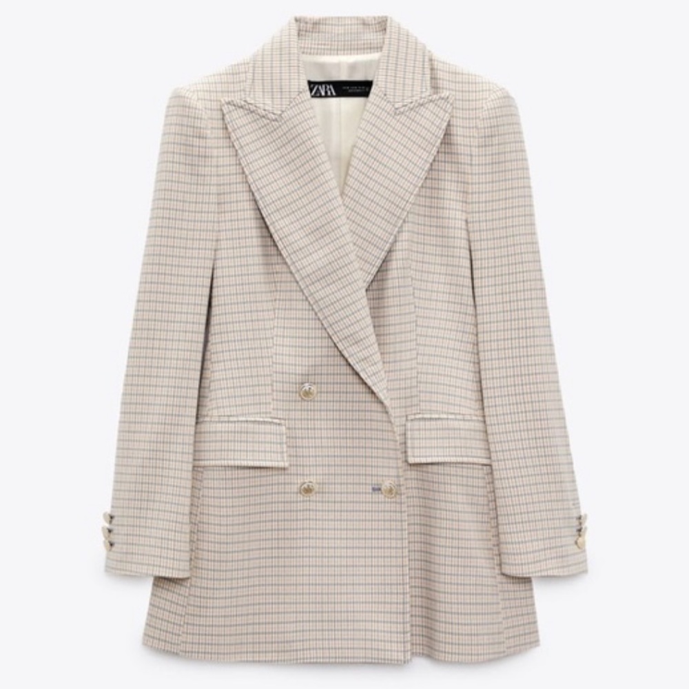 NWT Zara Plaid Structured Double Breasted Oversized Blazer XS